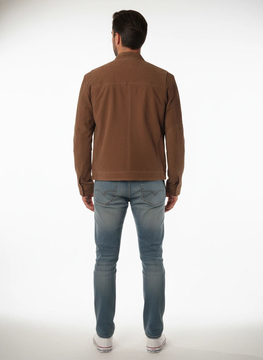 Vista da dietro del giubbotto Peuterey pelle scamosciata beige/pelle