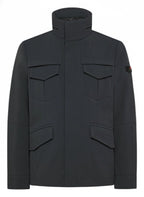 Vista frontale del field jacket Peuterey nylon blu con cappuccio