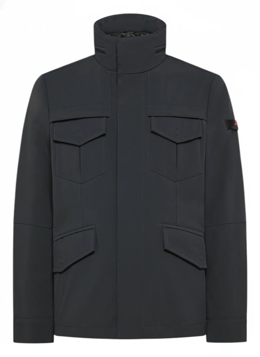 Vista frontale del field jacket Peuterey nylon blu con cappuccio