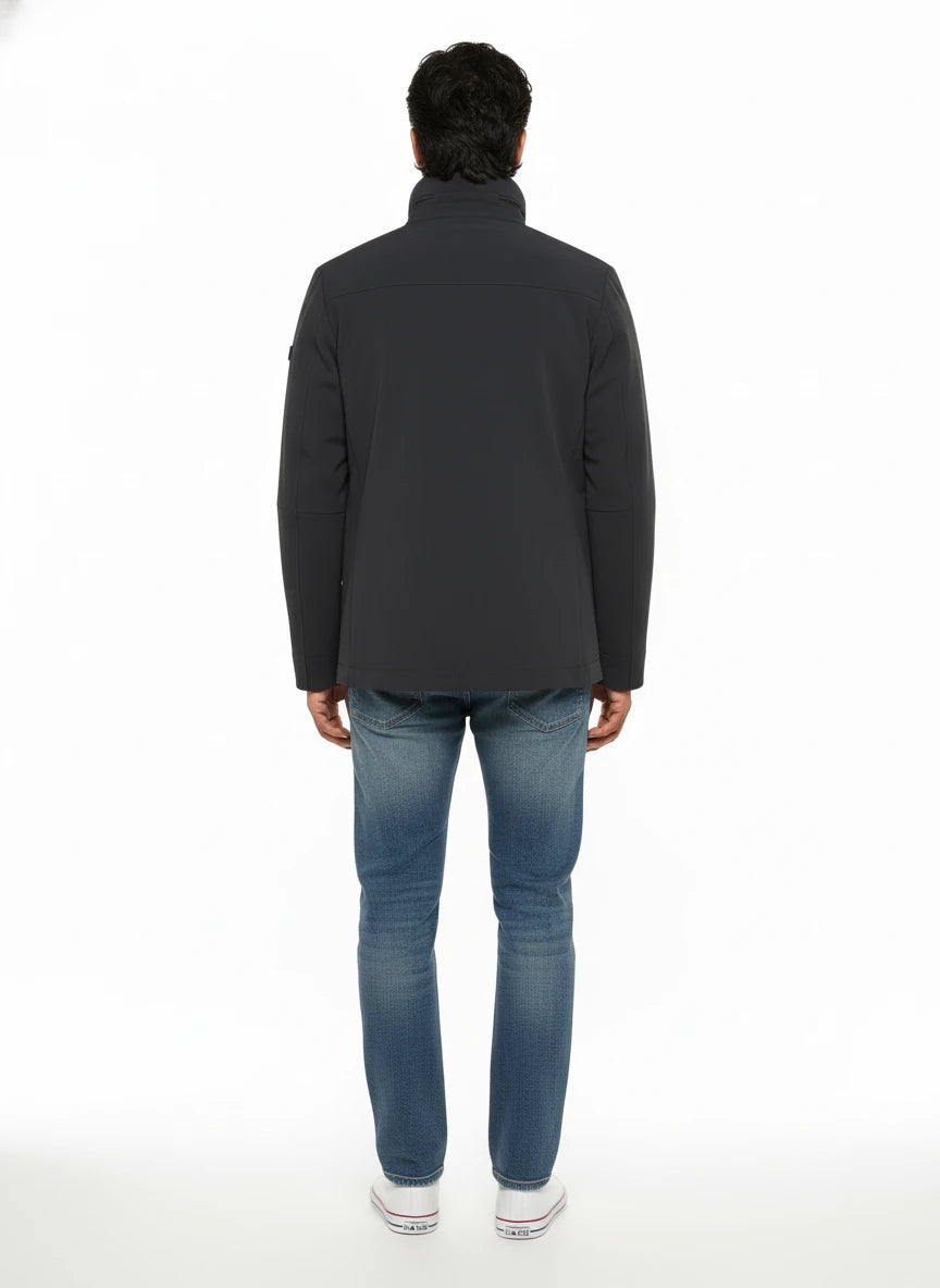 Vista da dietro del field jacket Peuterey nylon blu con cappuccio