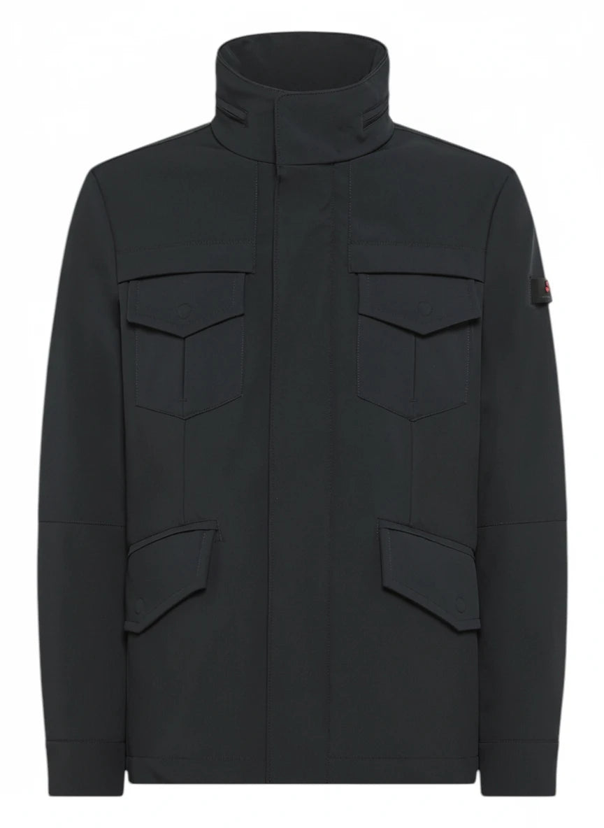 Dettaglio tessuto del field jacket Peuterey nylon nero con cappuccio