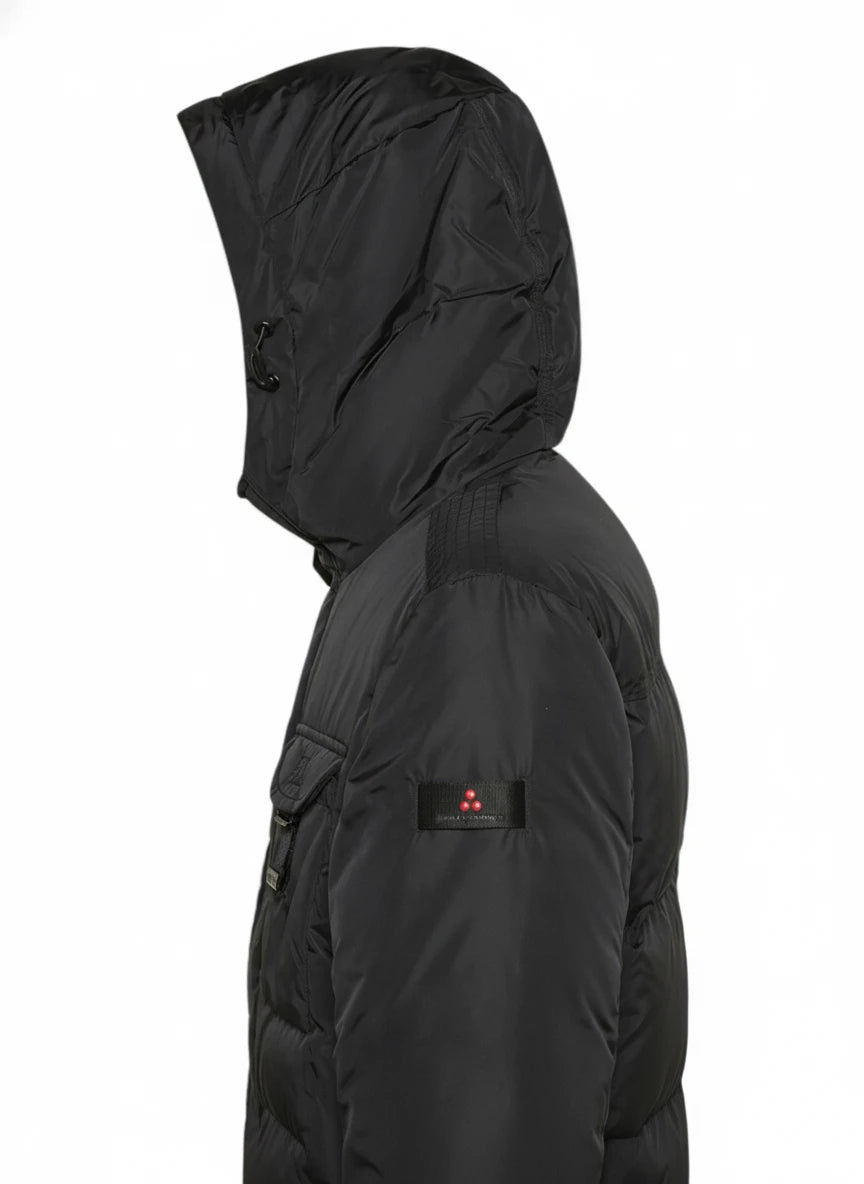 Vista del field jacket Peuterey pelle scamosciata nero con cappuccio