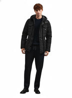 Dettaglio tessuto del field jacket Peuterey pelle scamosciata nero