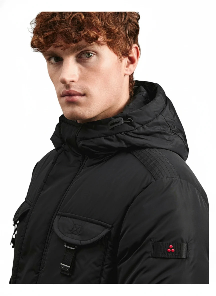 Vista posteriore del field jacket Peuterey pelle scamosciata nero