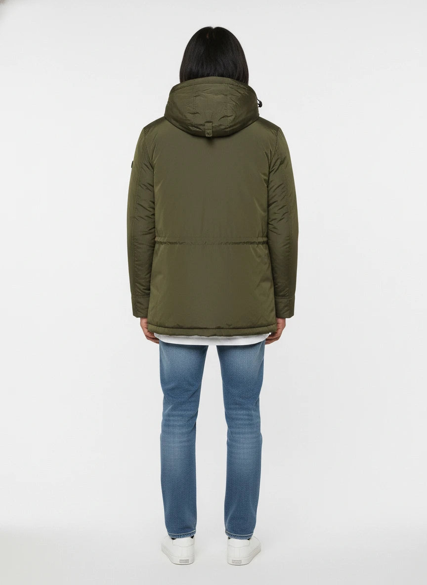 Vista da dietro del field jacket Peuterey pelle scamosciata verde