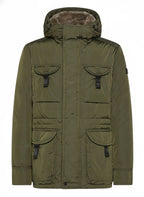 Dettaglio tessuto del field jacket Peuterey pelle scamosciata verde
