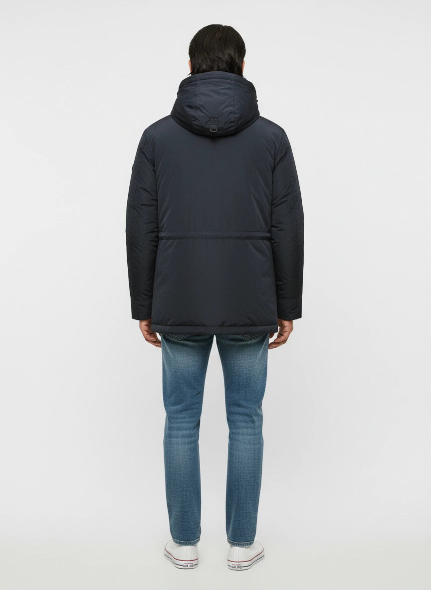 Vista da dietro del field jacket Peuterey pelle scamosciata blu