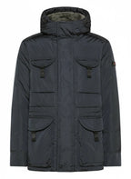 Vista posteriore del field jacket Peuterey pelle scamosciata blu