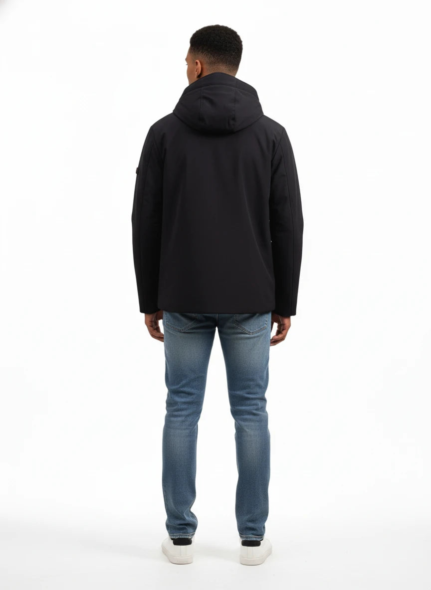 Vista da dietro del bomber Peuterey nylon blu con collo particolare