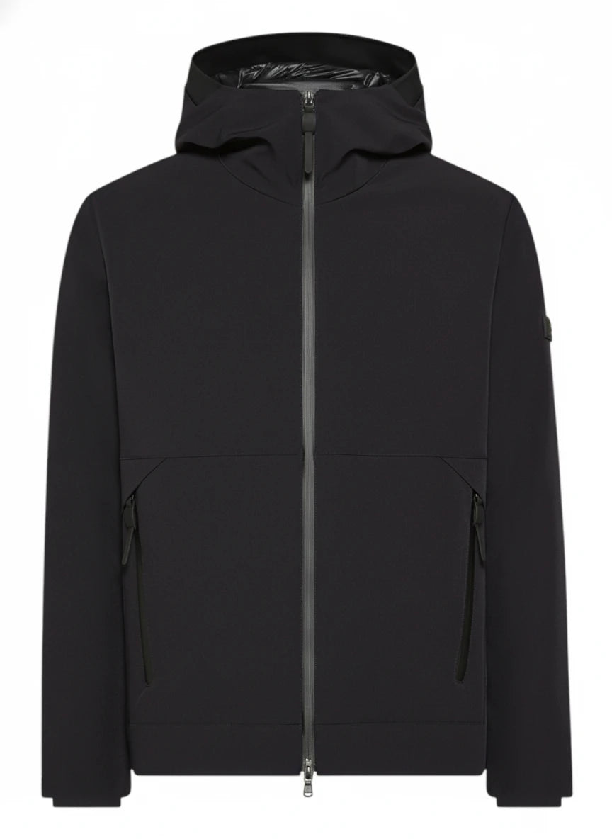 Vista posteriore del bomber Peuterey nylon blu con collo particolare