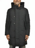 Vista frontale del giubbotto Peuterey piuma blu con cappuccio