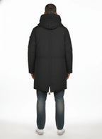 Vista da dietro del giubbotto Peuterey piuma blu con cappuccio