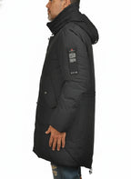 Vista posteriore del giubbotto Peuterey piuma blu con cappuccio