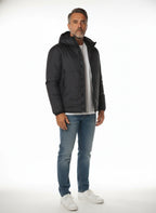 Modello a 45 gradi con giubbotto Peuterey tessuto tecnico blu