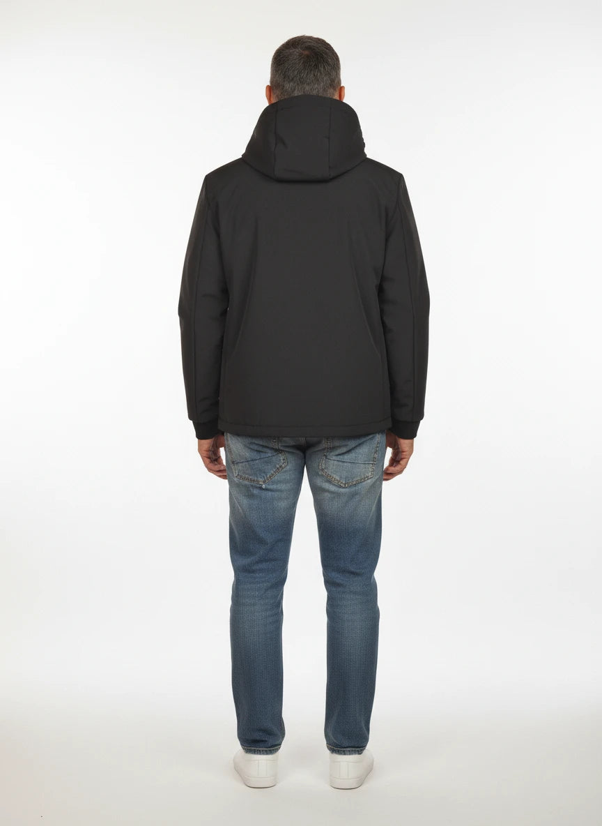 Vista da dietro del giubbotto Peuterey nylon fumo con cappuccio