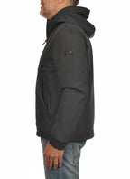 Dettaglio tasche e zip del giubbotto Peuterey nylon fumo con cappuccio