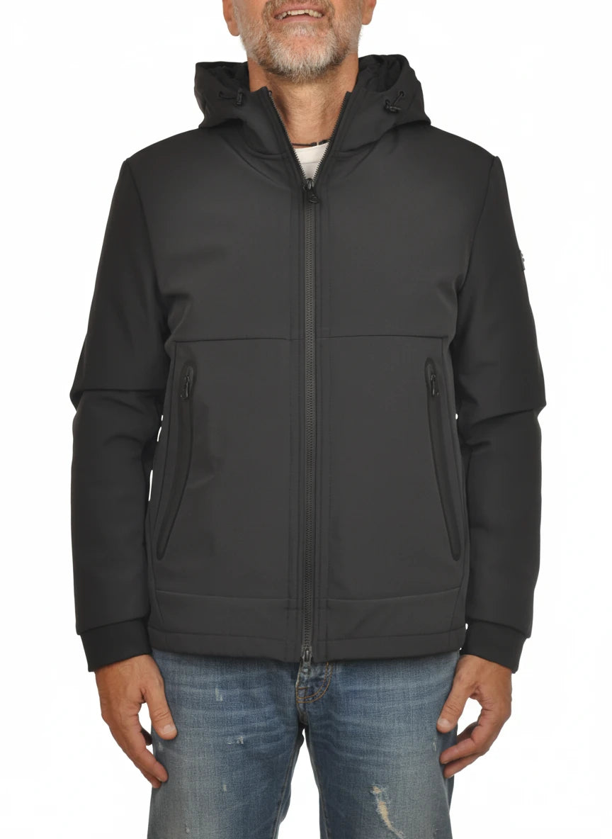 Vista posteriore del giubbotto Peuterey nylon fumo con cappuccio