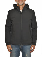 Vista posteriore del giubbotto Peuterey nylon fumo con cappuccio