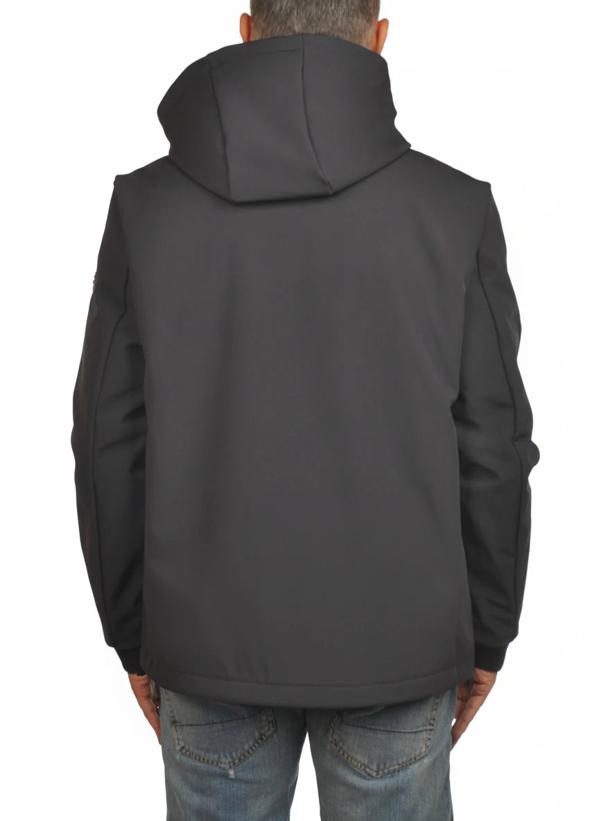 Dettaglio tessuto del giubbotto Peuterey nylon blu con cappuccio