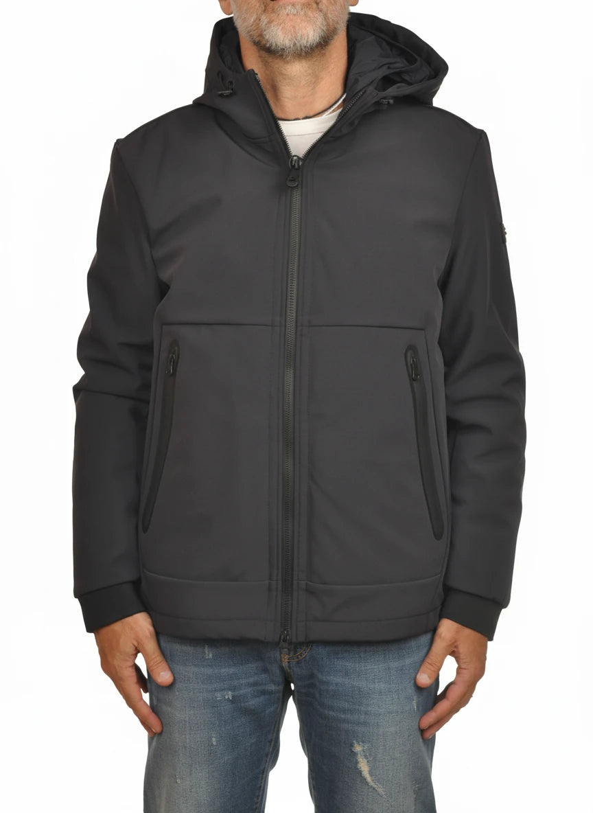 Vista posteriore del giubbotto Peuterey nylon blu con cappuccio