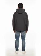 Vista da dietro del giubbotto Peuterey nylon blu con cappuccio