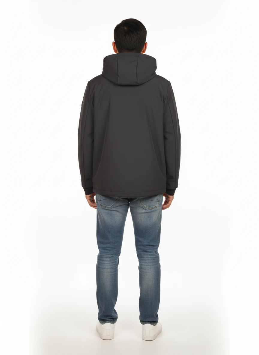 Vista da dietro del giubbotto Peuterey nylon blu con cappuccio