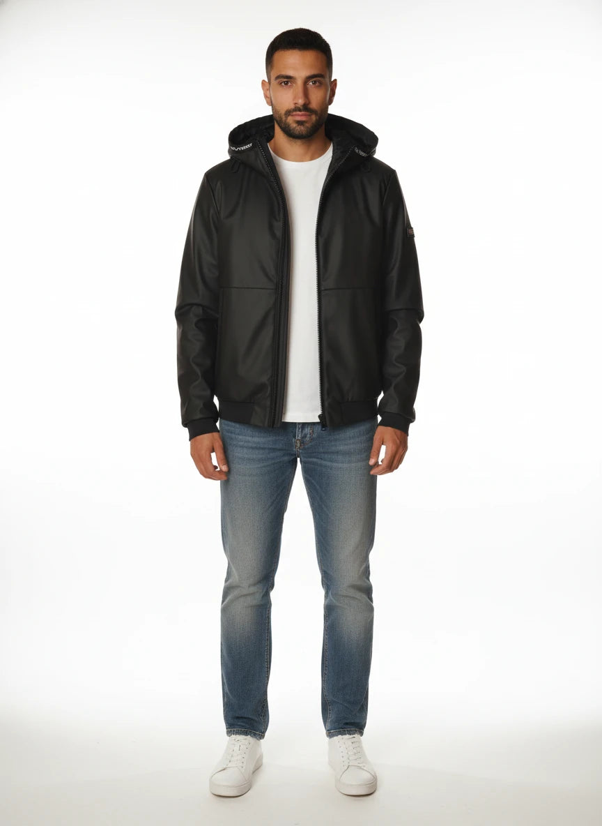 Vista da dietro del bomber Peuterey tessuto tecnico nero con cappuccio