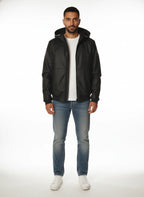 Vista da dietro del bomber Peuterey tessuto tecnico nero con cappuccio