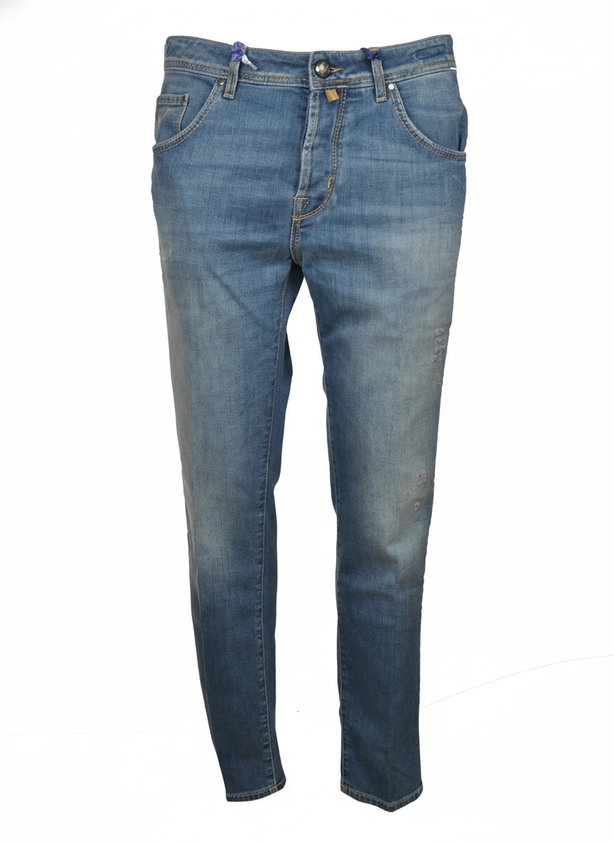 Front view of jeans cropped light wash Jacob Cohen