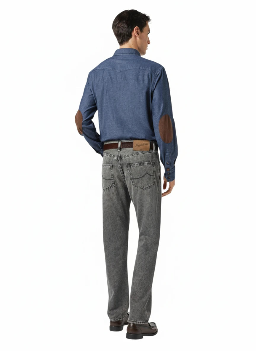 Front view of jeans regular fit black wash grig Jacob Cohen