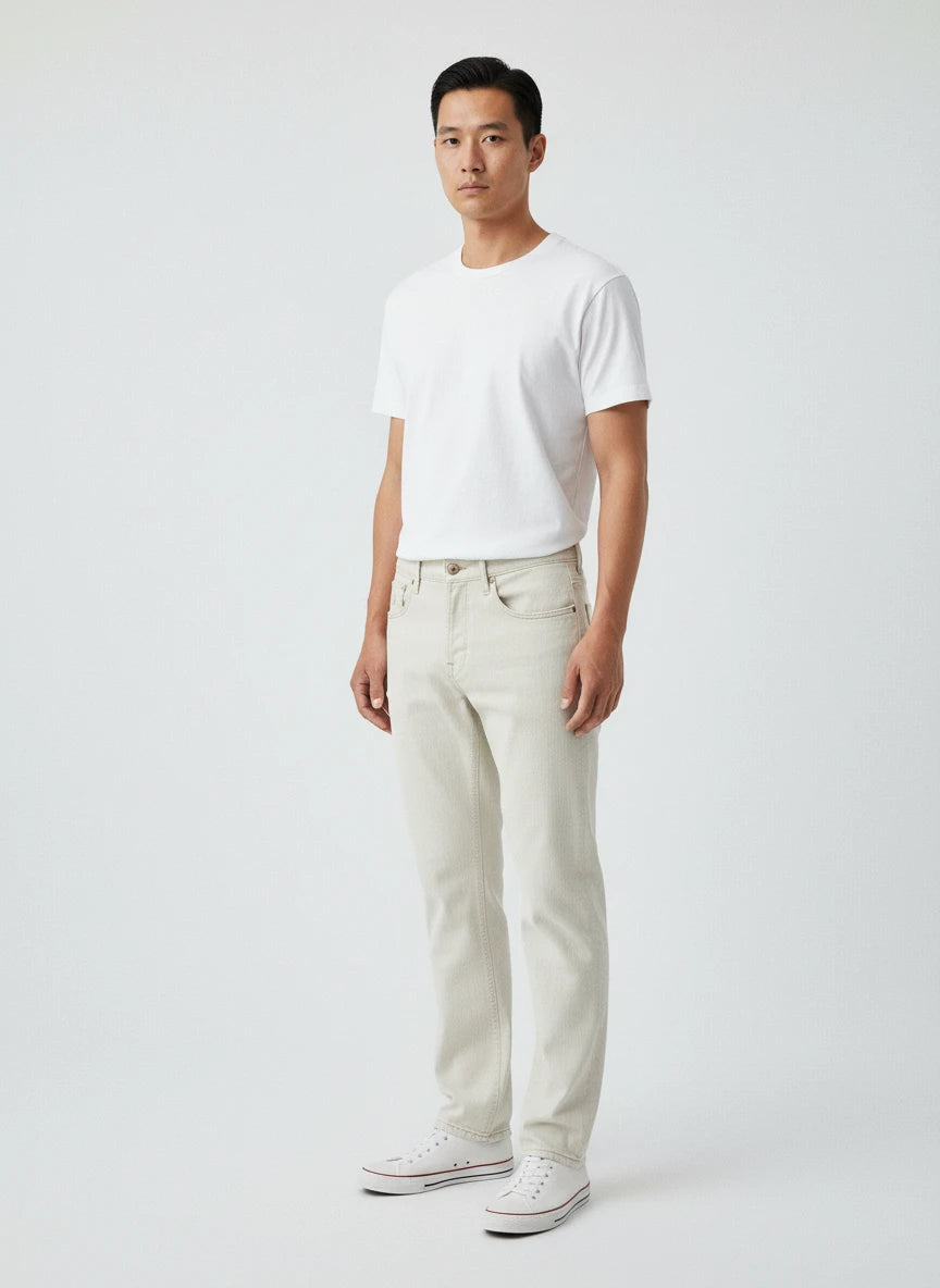 Modello a 45 gradi jeans gamba dritta bianco Jacob Cohen in tessuto pregiato