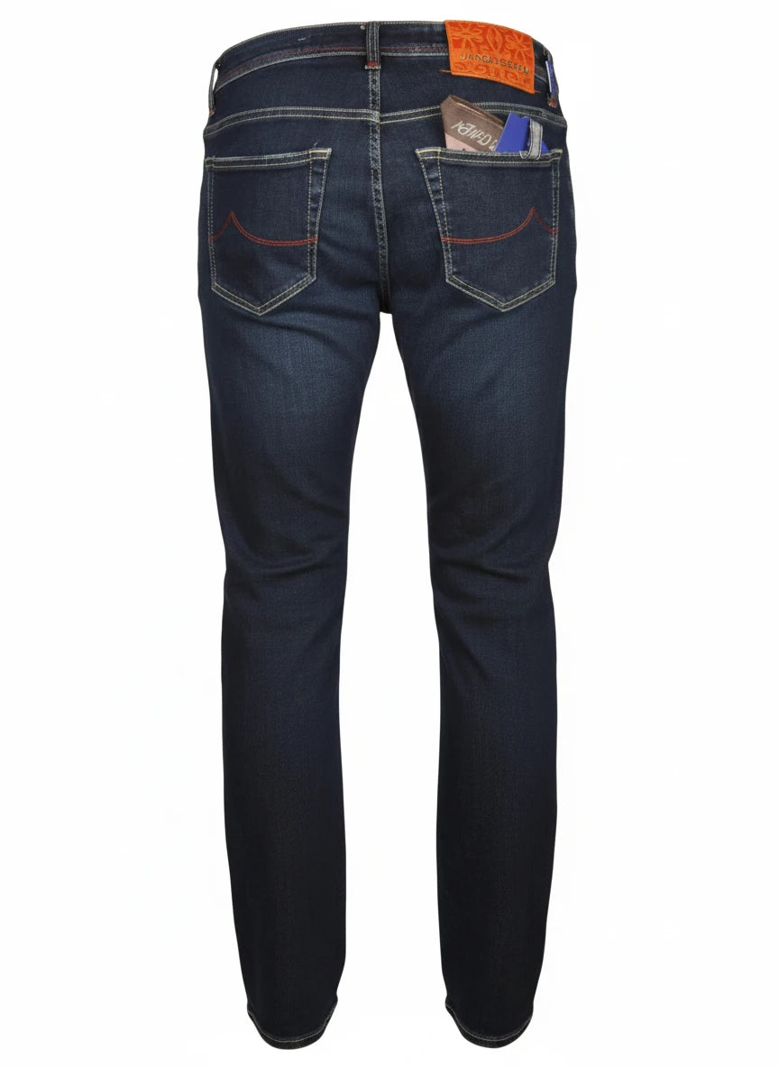 Detail of slim‑fit jeans dark wash Jacob Cohen denim in premium fabric