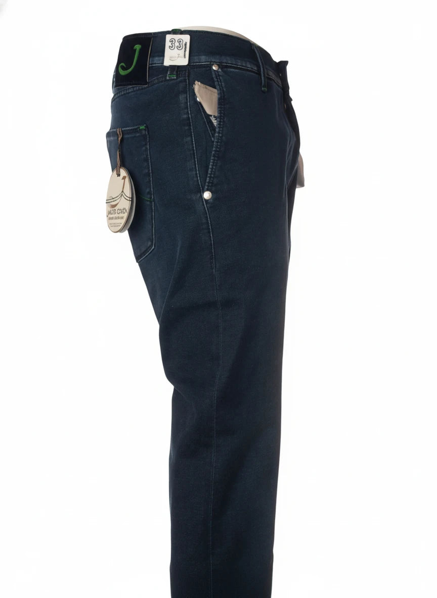 Close‑up detail of slim‑fit jeans dark wash Jacob Cohen in premium fabric