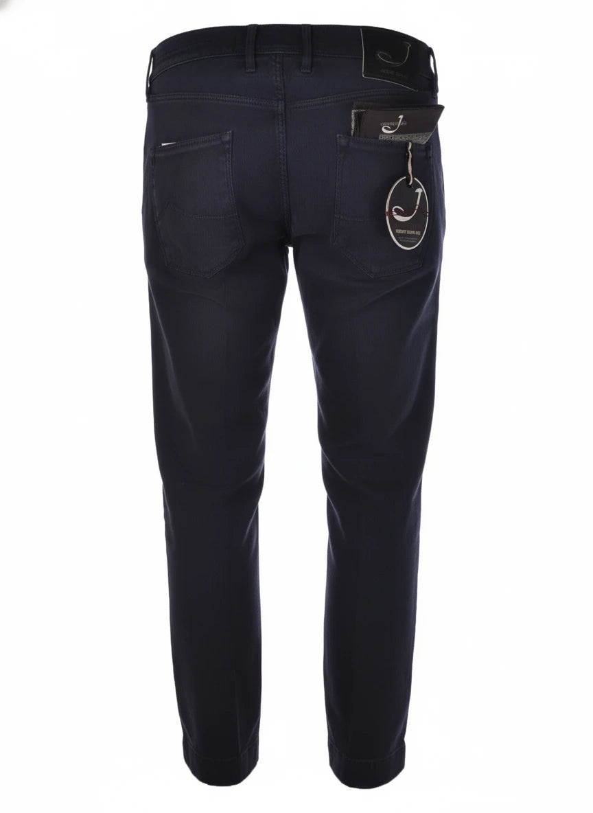 Dettaglio jeans slim fit blu black Jacob Cohen drill delavè in tessuto pregiato
