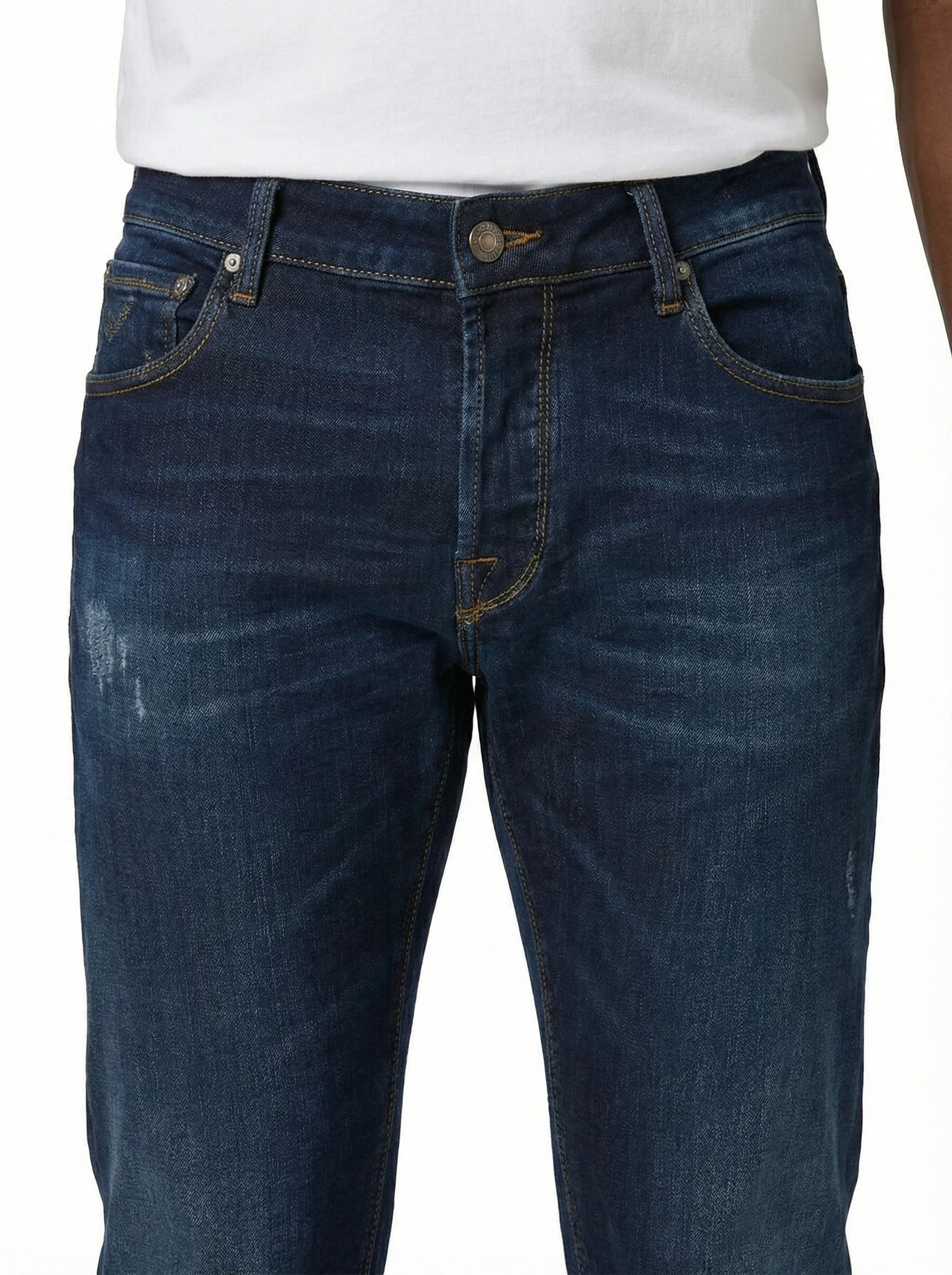 Modello di spalle jeans slim fit lav medio scuro Jacob Cohen tela stretch leggera