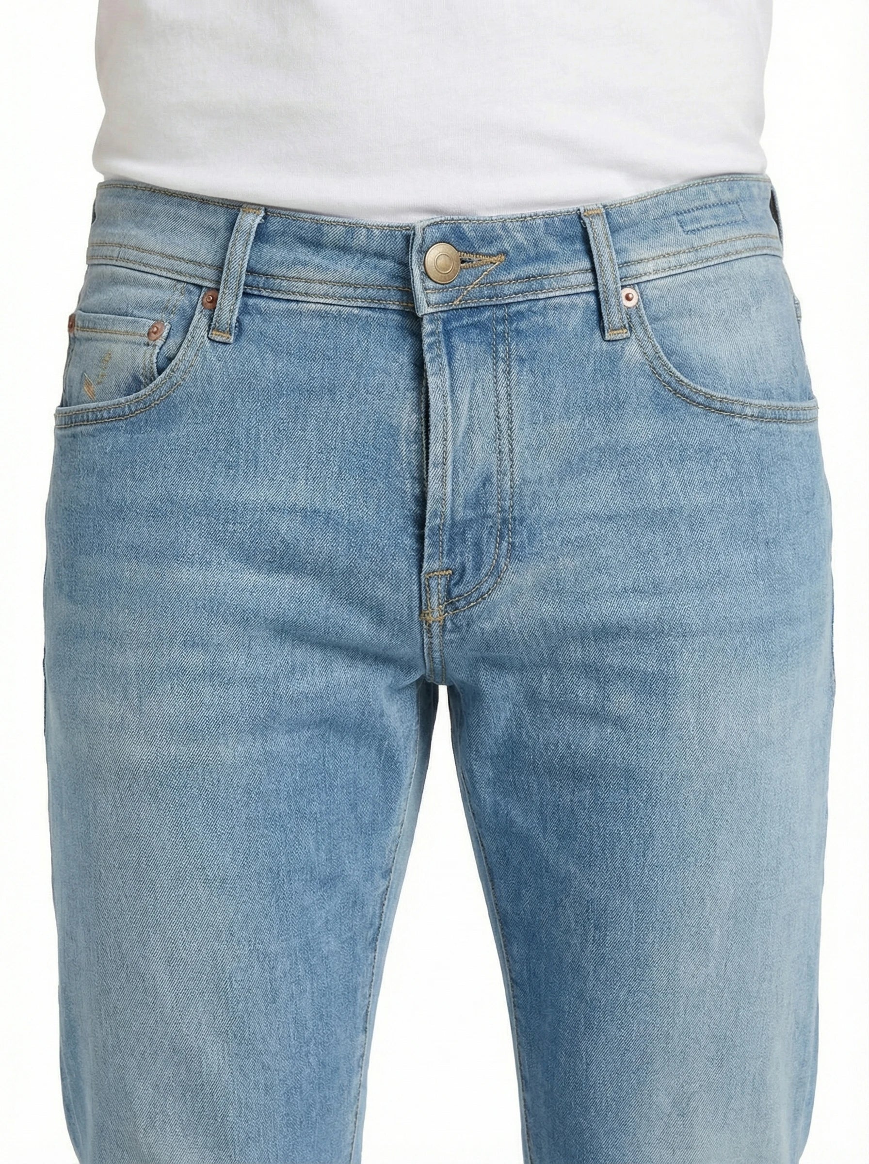 Rear view of jeans straight leg light wash Jacob Cohen