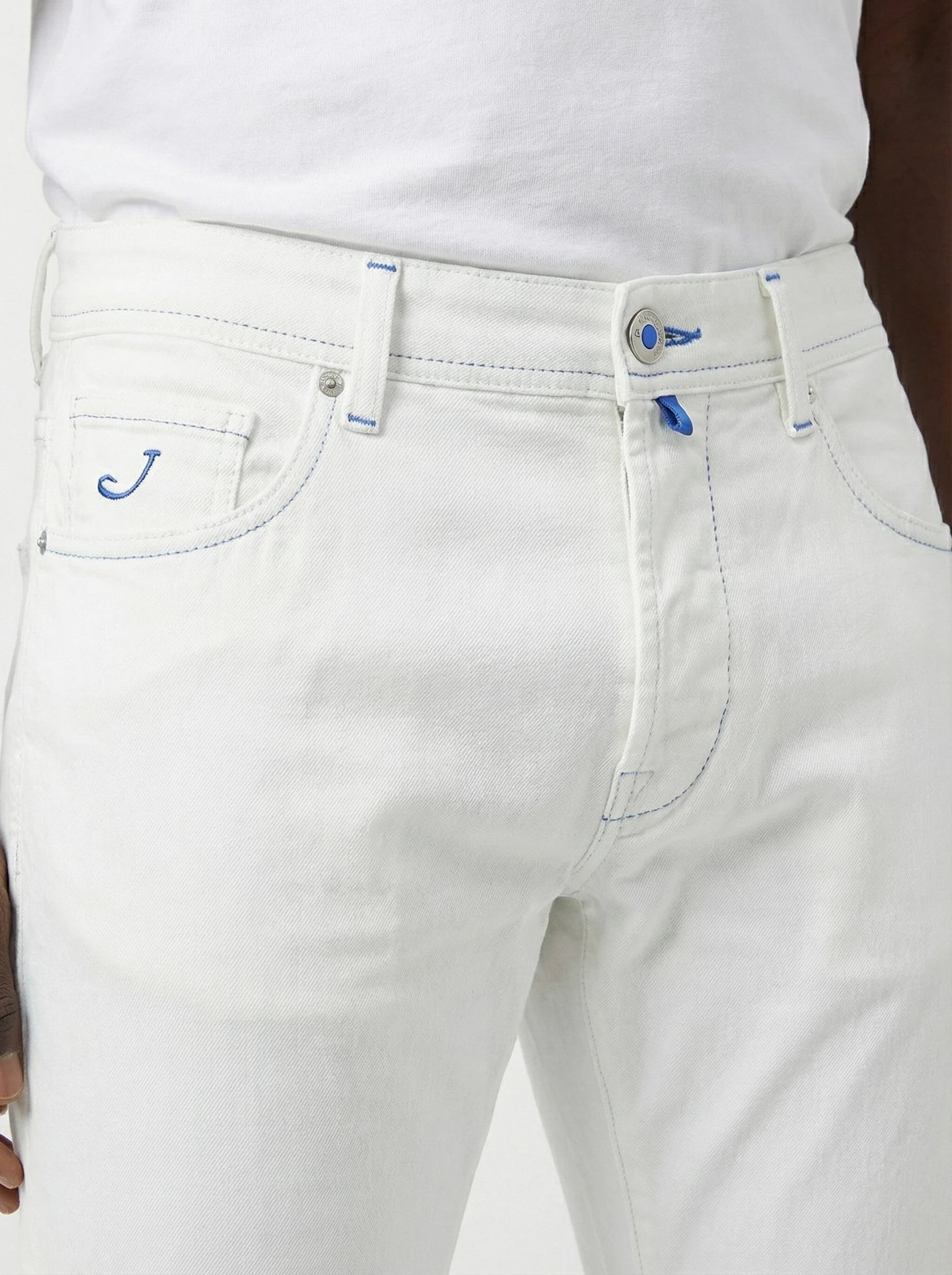 Modello a 45 gradi pantalone gamba dritta bianco ottico Jacob Cohen drill di cotone