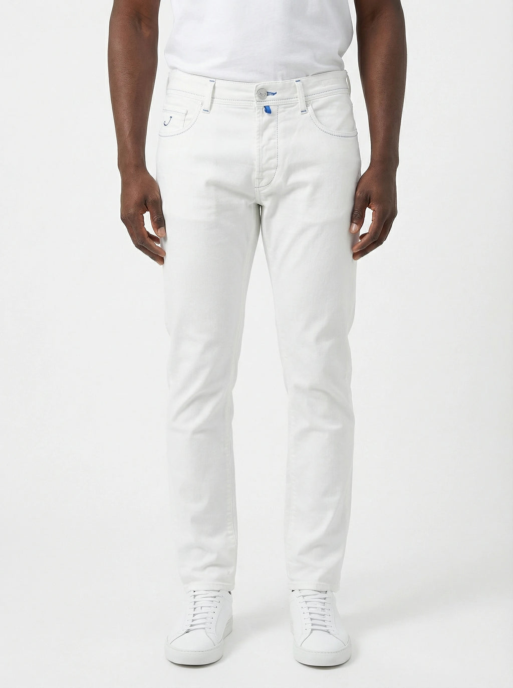 Pantalone da solo frontale pantalone gamba dritta bianco ottico Jacob Cohen drill di cotone