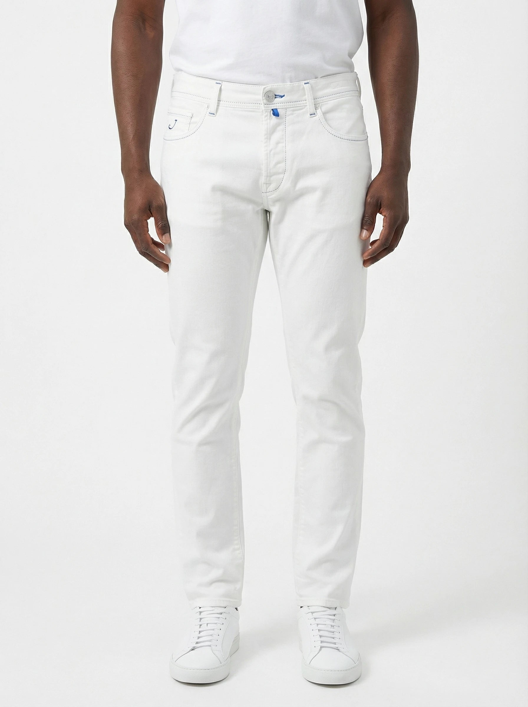 Pantalone da solo frontale pantalone gamba dritta bianco ottico Jacob Cohen drill di cotone