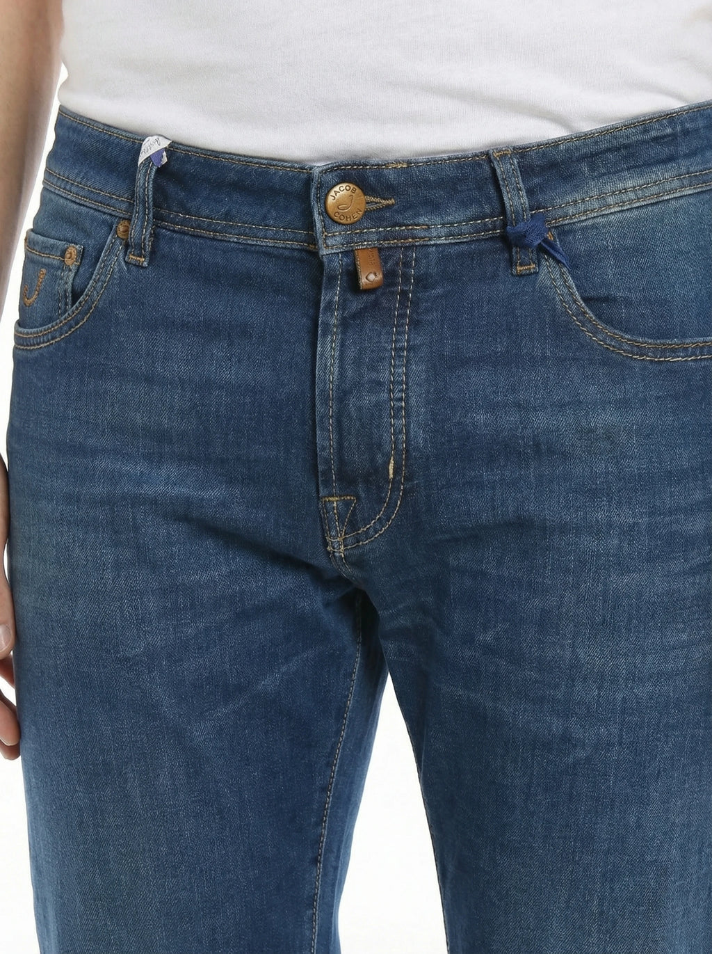 Modello di spalle jeans slim fit d lav azzurro Jacob Cohen in tessuto pregiato