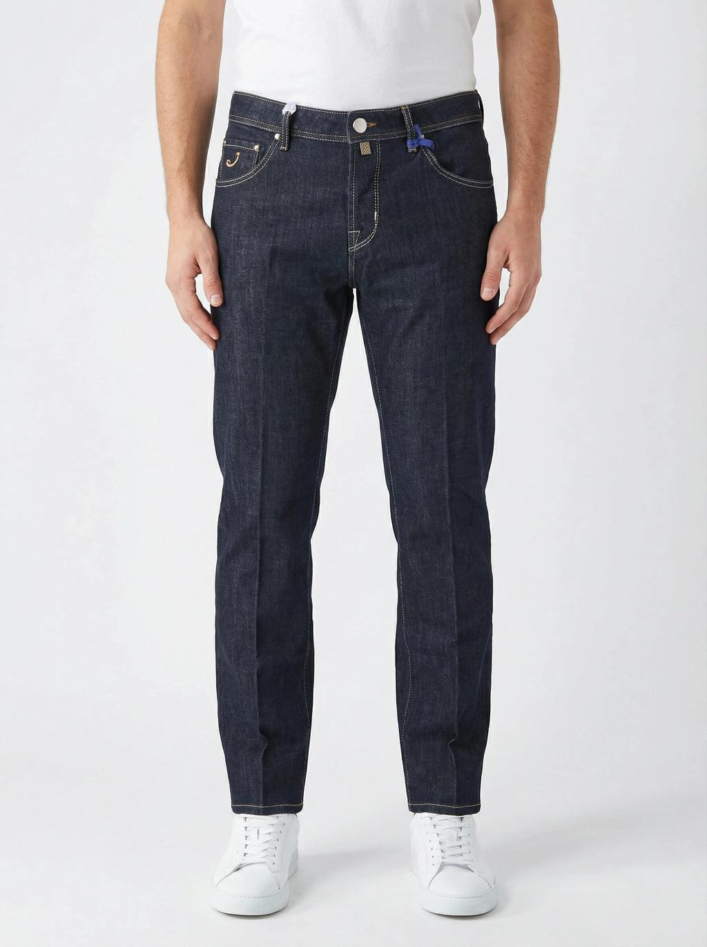 Modello di spalle jeans slim fit d lav blu scur Jacob Cohen in tessuto pregiato