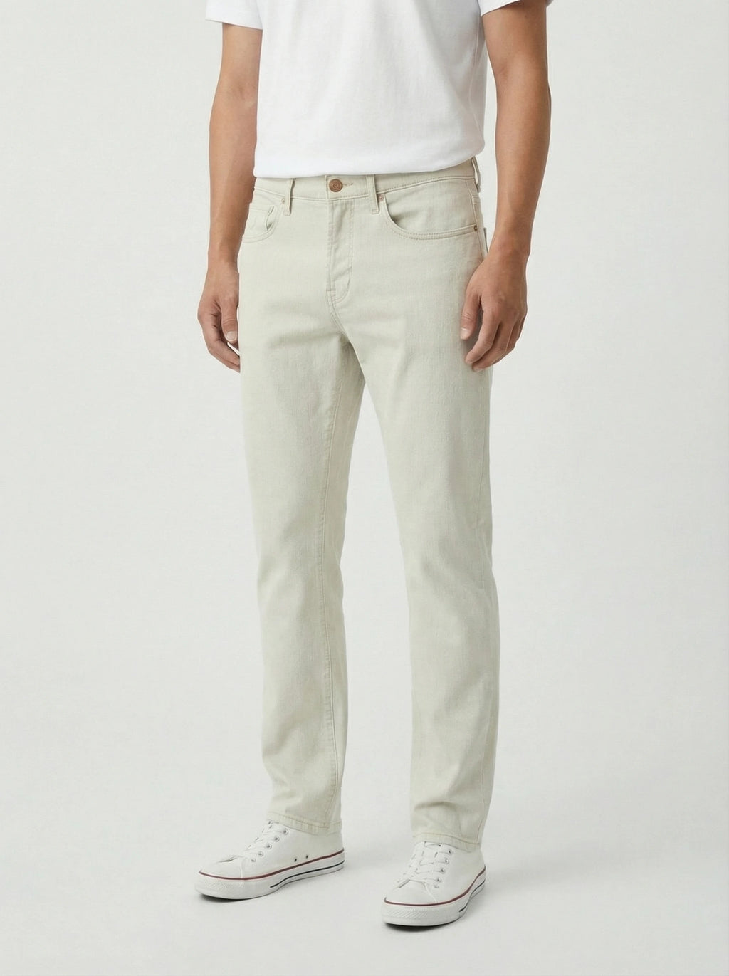 Modello di fronte jeans gamba dritta bianco Jacob Cohen in tessuto pregiato