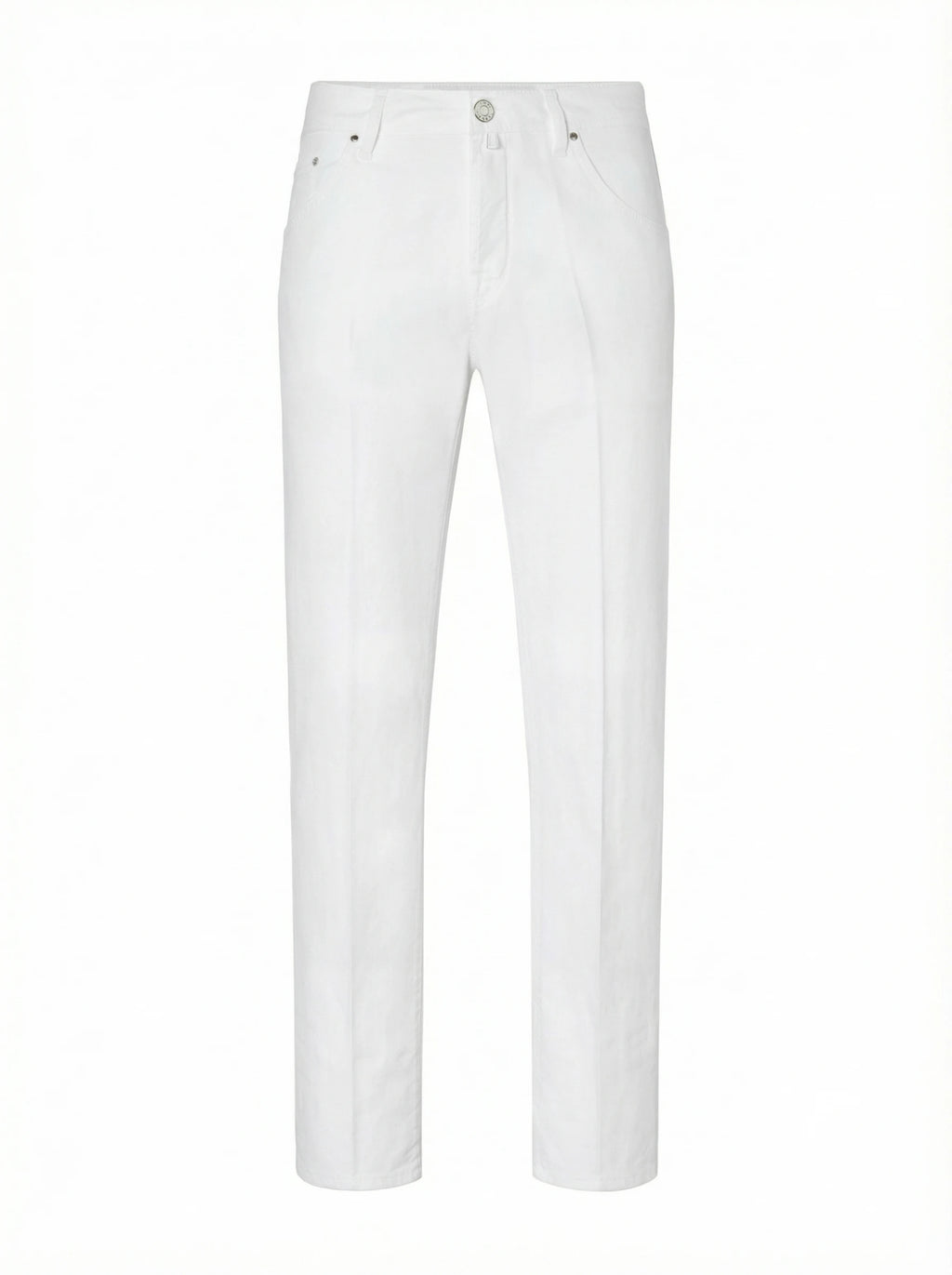 Close-up della salpa in cavallino del pantalone Scott cropped carrot bianco Jacob Cohen
