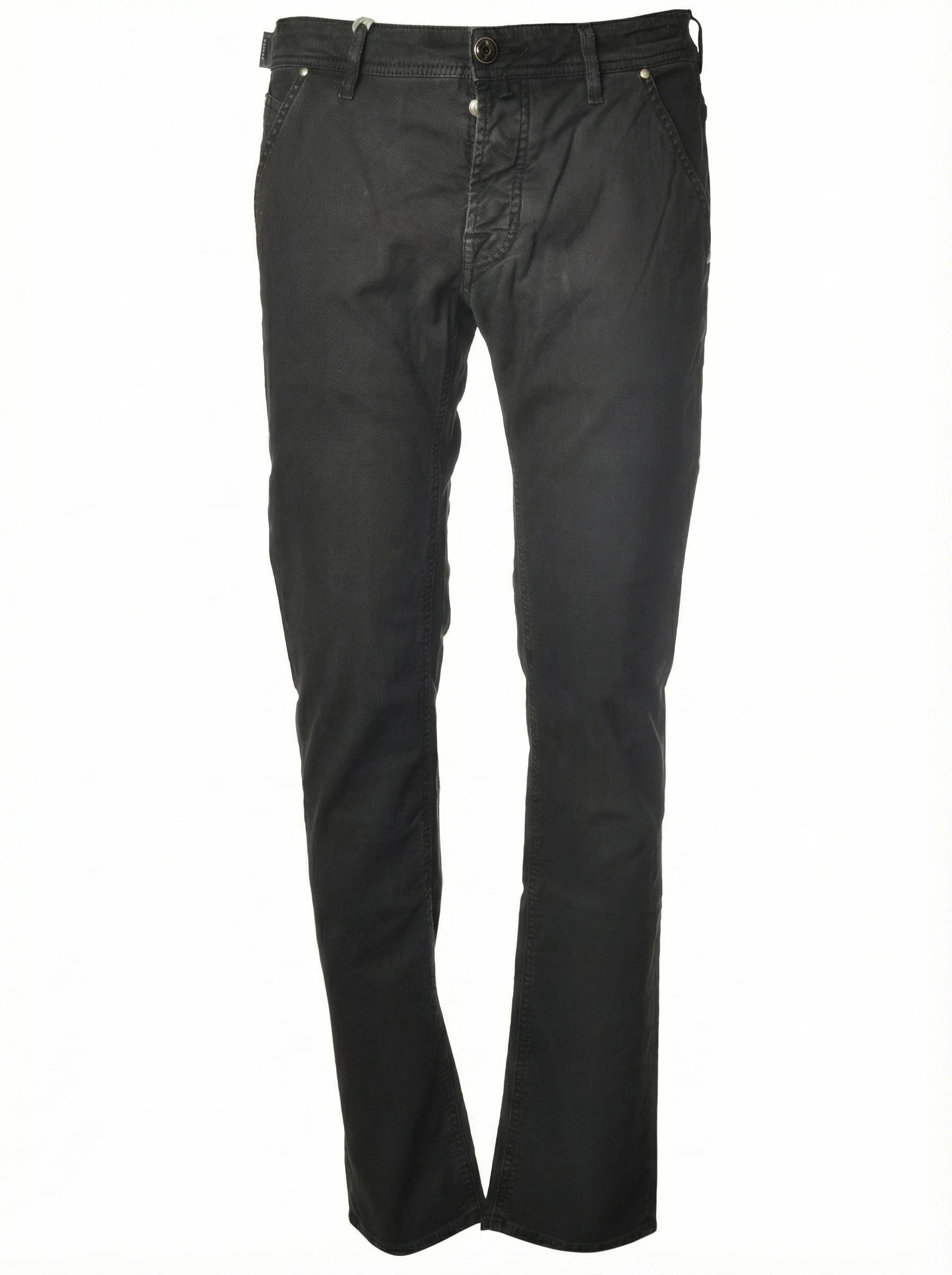 Particolare delle tasche e bottoni del pantalone chino slim fit antracite Jacob Cohen