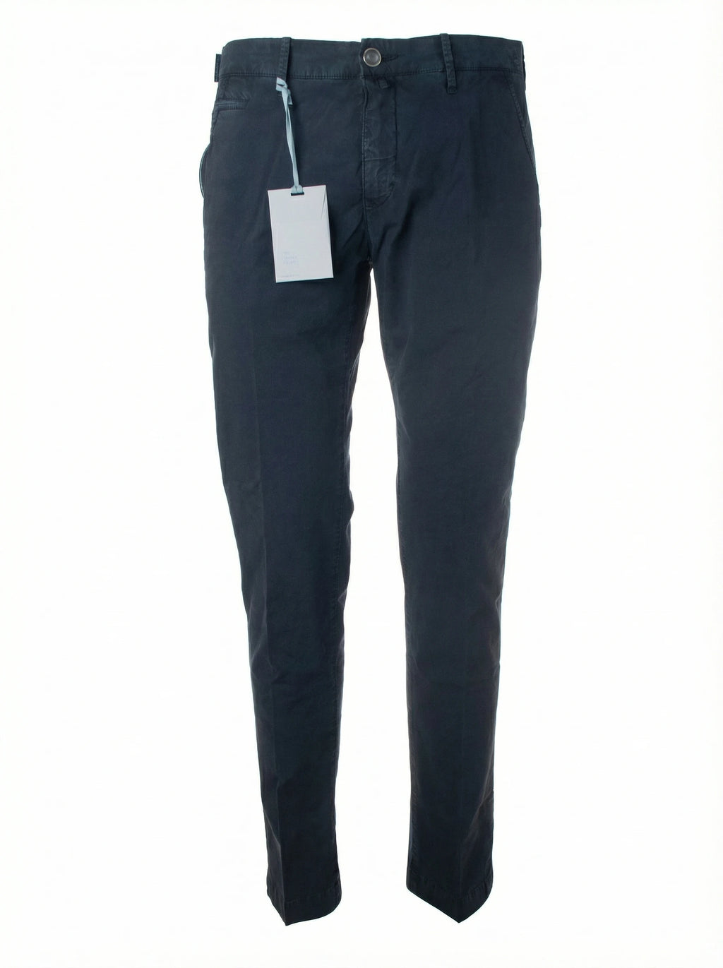 Dettaglio del tessuto e delle cuciture del pantalone chino sigaretta blu navy Jacob Cohen