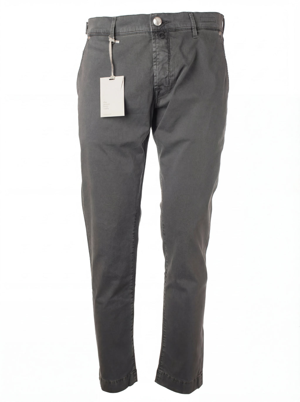 Dettaglio del tessuto e delle cuciture del pantalone chino dritto grigio Jacob Cohen