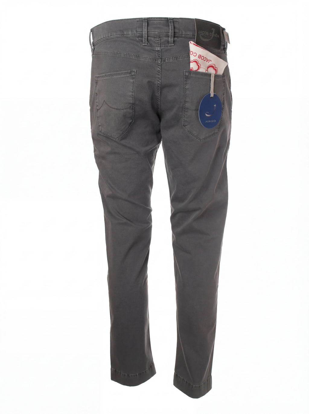 Close-up della salpa in cavallino del pantalone chino dritto grigio Jacob Cohen