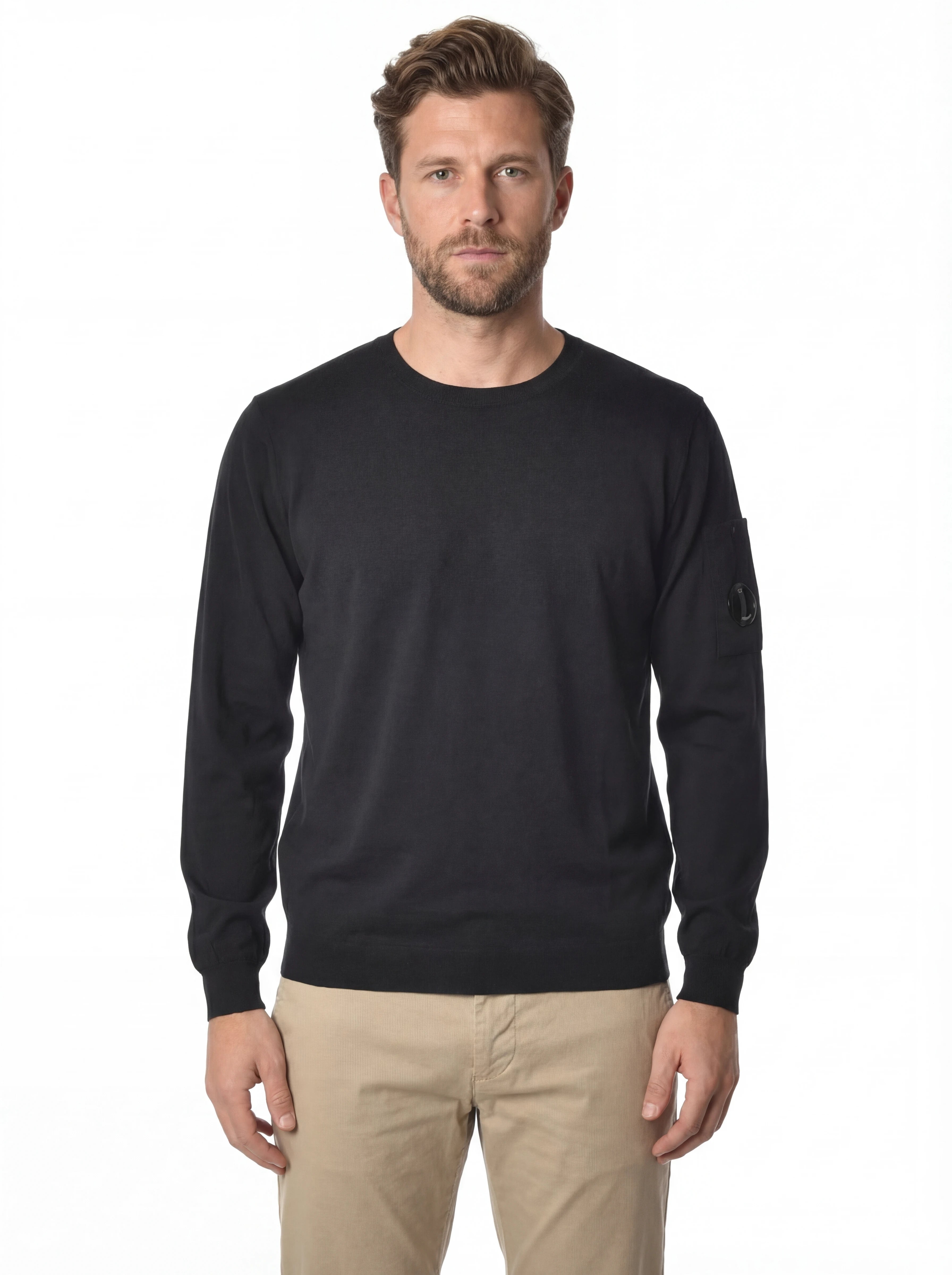 Modello a 45° con maglia girocollo blu taschino C.P. Company da uomo in cotone