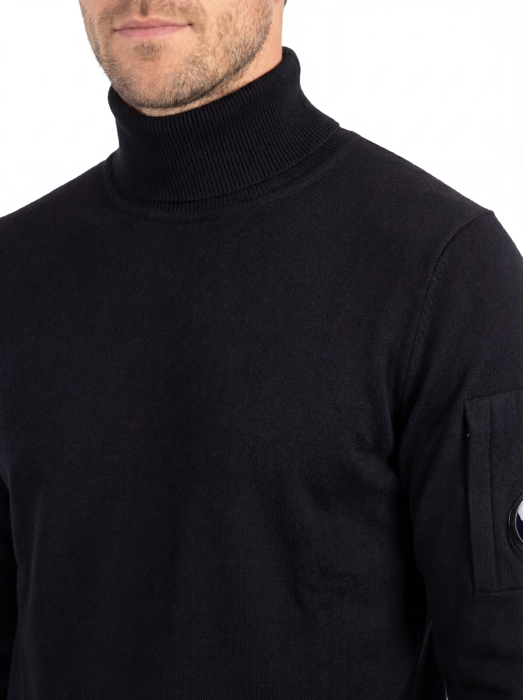 Maglia collo alto frontale, maglia collo alto blu zip taschino C.P. Company da uomo