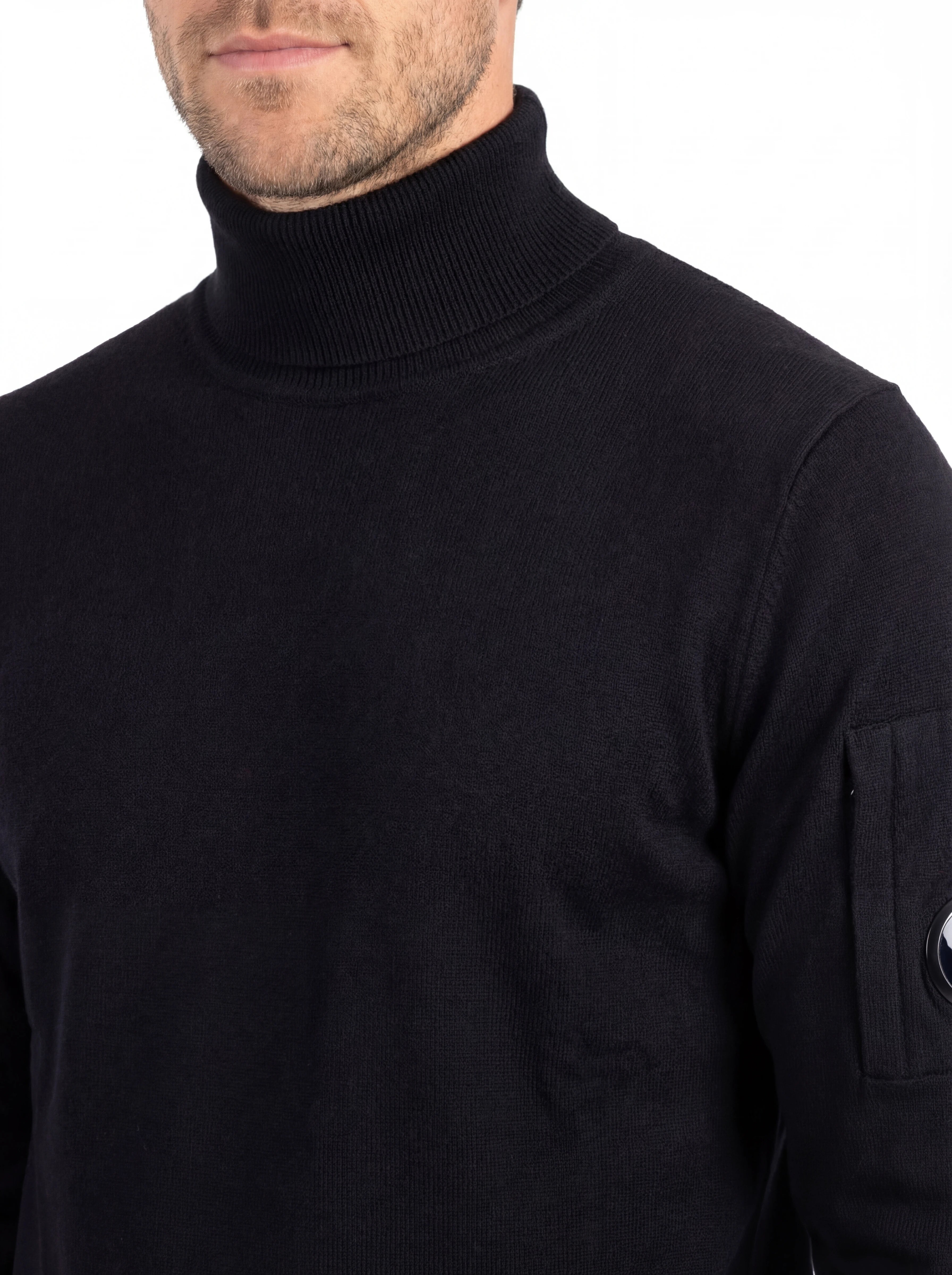 Maglia collo alto frontale, maglia collo alto blu zip taschino C.P. Company da uomo